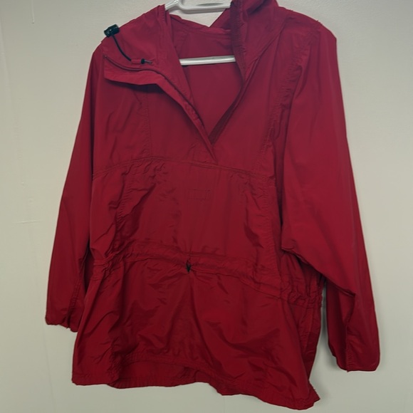 L.L. Bean Women's Red Quarter Zip Hooded Rain Jacket, L - Picture 8 of 10